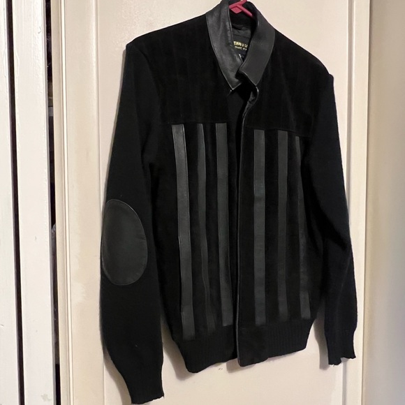 DEERSKIN TRADING POST LEATHER SUEDE KNIT BLACK ZIP COAT MENS L - Picture 2 of 4